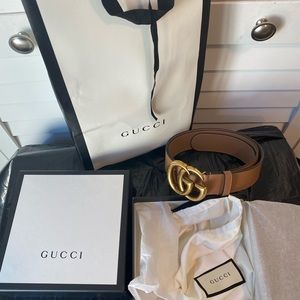 Tan & Gold Gucci Marmont Belt